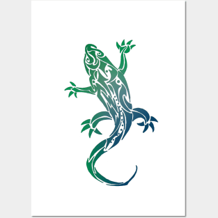 Green Tribal Tattoo Gecko Posters and Art